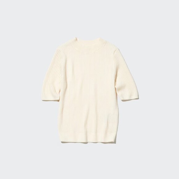 Uniqlo Mock Neck Half Sleeve Merino Ribbed Sweater - sz Medium - Picture 3 of 10